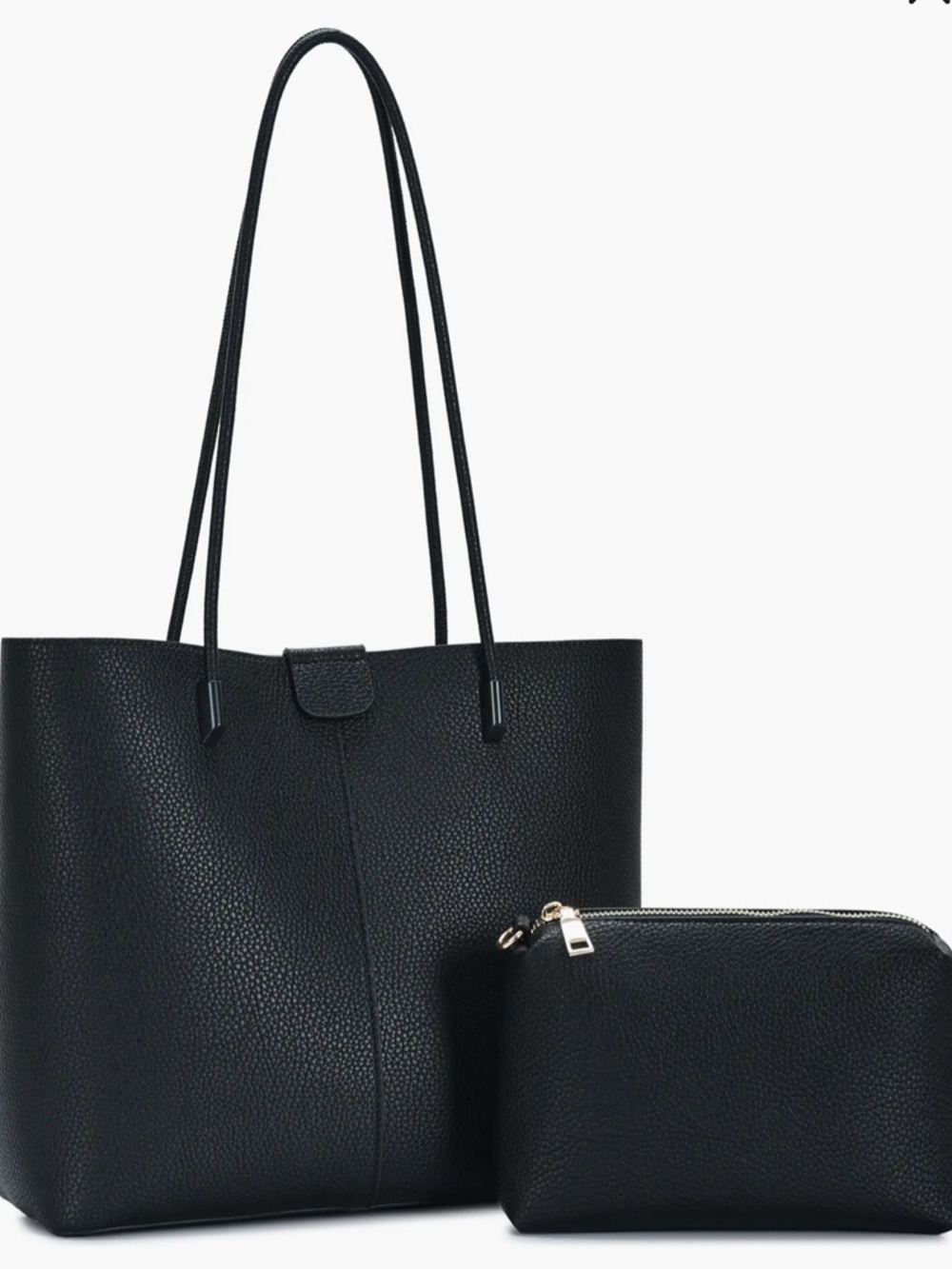 🎼🎵🎶Black Pebble Faux Leather Tote Bag by - Classic Everyday Shoulder Bag - Picture 6 of 8